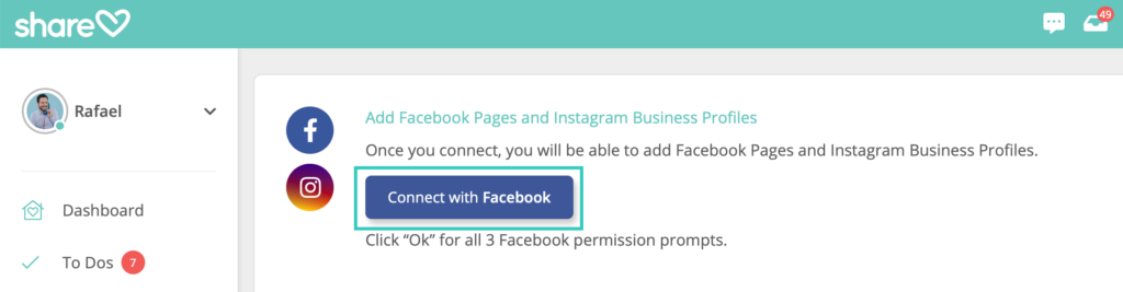 3. Click the “Connect with Facebook” button.