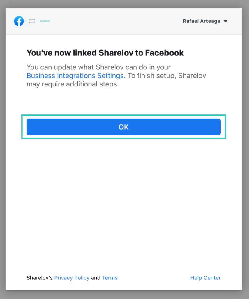 8. Click “Ok” to return to Sharelov.